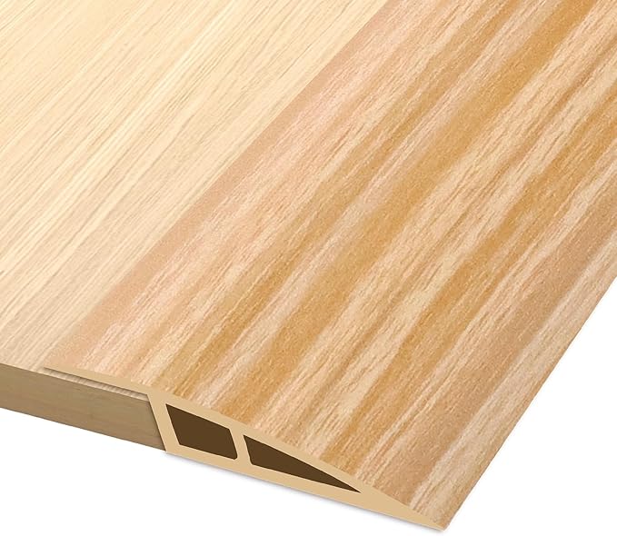 Vinyl Door Threshold Flooring Transition Strip Self Adhesive Carpet Edging Strip for Laminate Doorway Edge Threshold from 3/5" to 4/5" (Light Yellow Wood Grain, 6.6 Ft)