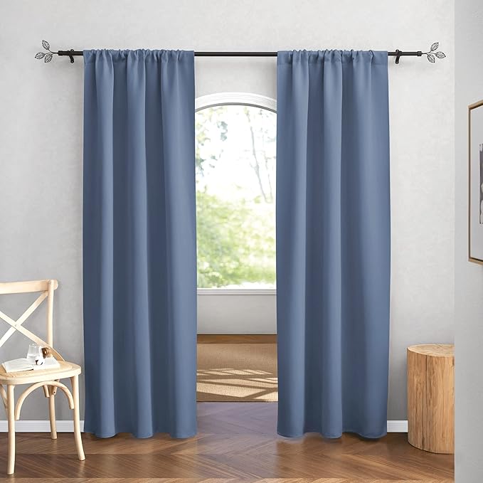 RYB HOME Blackout Curtains 84 inches Length - Thermal Inslulating Privacy Window Curtains & Drapes for Bedroom, W42 x L84 inches, Stone Blue, 1 Pair