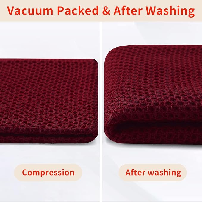 Homaxy 100% Cotton Waffle Weave Kitchen Dish Towels, Ultra Soft Absorbent Quick Drying Cleaning Towel, 13 x 28 Inches, 8-Pack, Burgundy