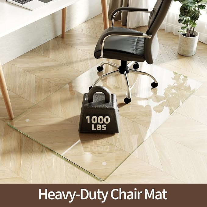 Koonmi Tempered Glass Chair Mat 36"x55" - Premium Office Chair Mat for Hardwood Floors & Low-Pile Carpet with 4 Non-Slip Pads - Thick Scratch-Resistant Surface