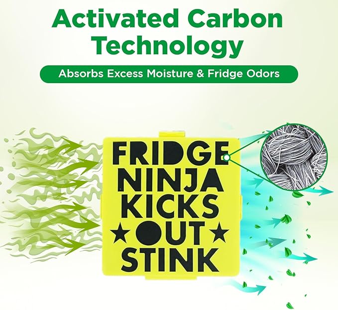 Fridge Ninja Compact Fridge Deodorizer (2 Pack) - More Effective Than Baking Soda - Compact Size Refrigerator Deodorizer Made of Activated Carbon