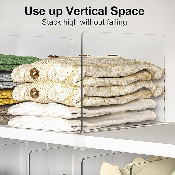 Shelf Dividers Purse Organizer for Closet: 8-Pack Acrylic Bag Storage Organizer for Handbags, Clutches, Clothes, Sweater, Towel on Wood Shelves