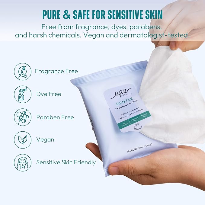 Large Feminine Wipes for Women, pH Balanced Soft Gentle Soothing Unscented Flushable Personal Hygiene Wipes for Intimate Period Care Portable to Go Sensitive Sanitary Wipes Travel (10ct, Pack of 4)