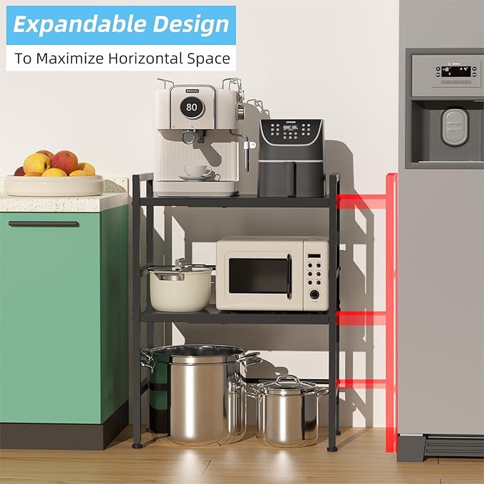 2-Tier Expandable Metal Storage Shelves, 150LBS Heavy Duty Shelving Units and Storage,Adjustable Utility Organization and Storage Shelf Rack For Kitchen Garage Laundry Bathroom Pantry Warehouse