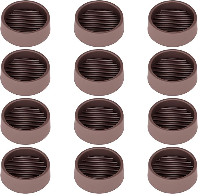 Non Slip Furniture Pads, 1.5” Round Rubber Caster Cups, 12 Pcs Furniture Coasters, Anti-Slip Gripper, Anti Slide Furnitures Feet Floor Protectors for Bed Couch Stoppers - Brown