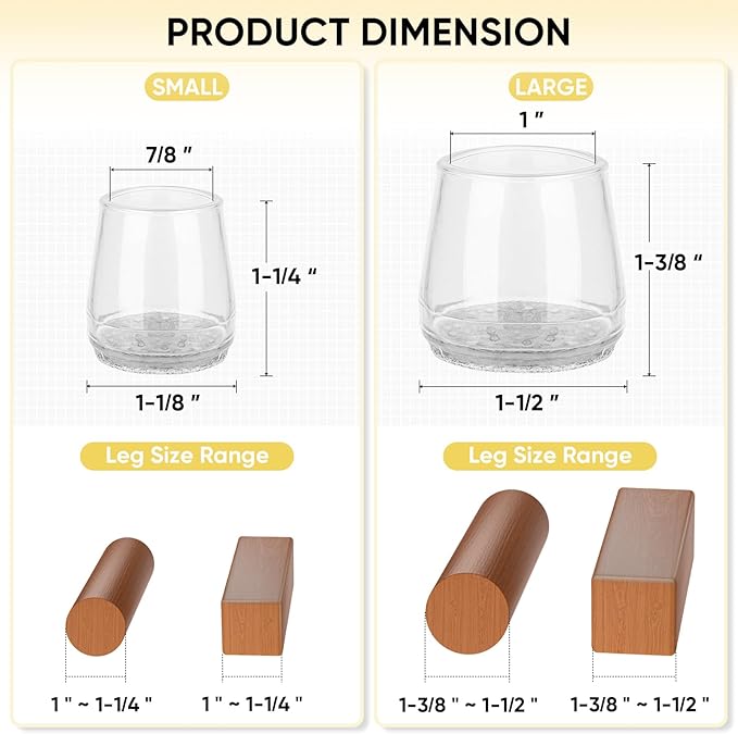 BALEINE 16 Pack Silicone Chair Leg Floor Protectors, Stool Leg Protectors Cap, Non-Slip Chair Leg Caps for Hardwood Floors (Clear Combo 16 Pack)