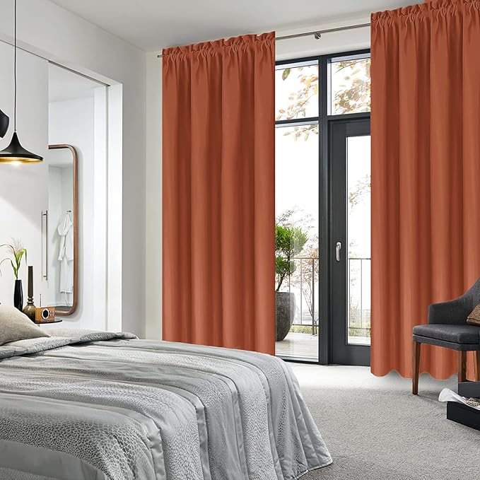 DWCN Blackout Curtains Thermal Insulated, Energy Saving & Noise Reducing Bedroom and Living Room Curtains, Burnt Ochre, W 42x L 84 Inch, Set of 2 Rod Pocket Curtain Panels