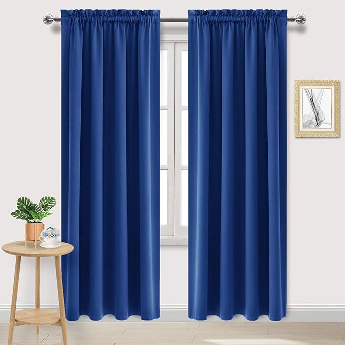 DWCN Blackout Curtains for Bedroom – Rod Pocket Thermal Insulated Noise Reducing Noise Reducing Drapes for Living Room, W 52 x L 95 Inch, 2 Panels, Classic Blue