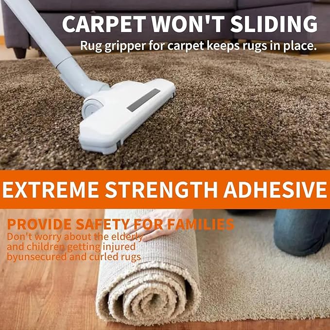 TAPEBEAR Carpet Tape Double Sided 4Inch x 30Yards, Heavy Duty Rug Gripper Anti Slip Anti Curling Floor Tape Residue-Free, Two Sided, Removable, Waterproof for Area Rugs, Mats, Strong Hold for Tile