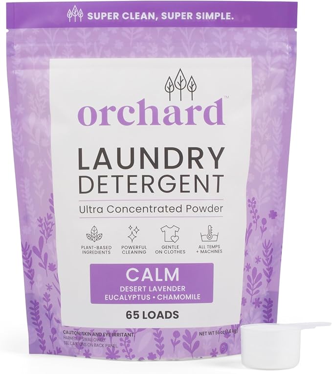 Orchard Laundry Detergent Powder Natural Deep Cleaning Laundry Powder for Sensitive Skin - Lavender Chamomile - Plant Based Effective Ingredients - 65 Loads - Enzyme-Powered, Eco Friendly Detergent