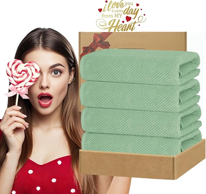 VOOVA & MOVAS Green Bath Towels (4PC, 30"x56") - 100% Cotton | Quick Dry | Light Weight | Thick | Soft | Absorbent - Luxury Shower Towel for Bathroom, Bath Towels Gift Set, Sage Green