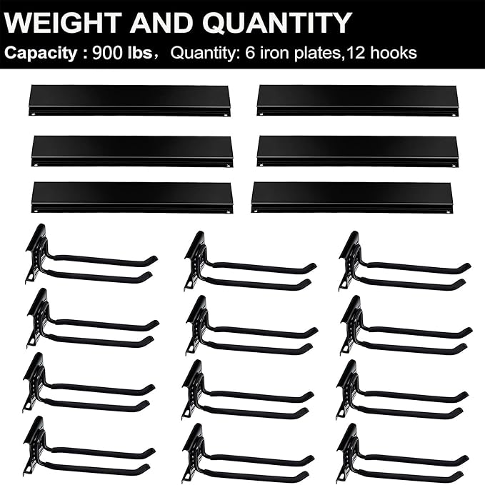 Wallmaster Garage Storage Organization Wall Mount, Garden Tool Rack Organizer Heavy Duty Folding Chair Hangers with 12 Adjustable Hooks 96inch Tracks Max Load 900lb