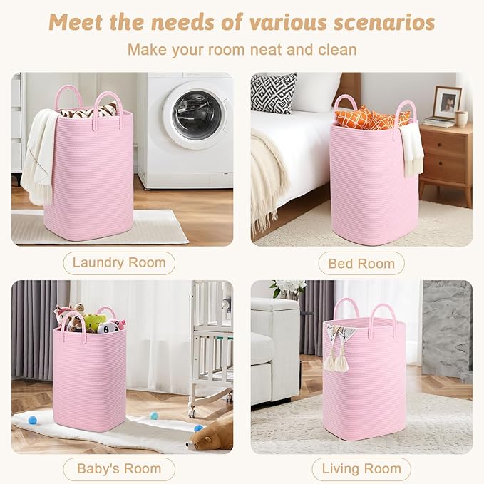 Laundry Basket,Woven Cotton Rope Laundry Hamper,60L Versatile Storage for Dirty Clothes,Baby Toys,and Blankets in Bathroom, Nursery,and Living Room