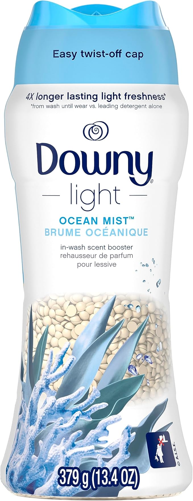 Downy Light Laundry Scent Booster Beads for Washer, Ocean Mist, 13.4 oz, with No Heavy Perfumes