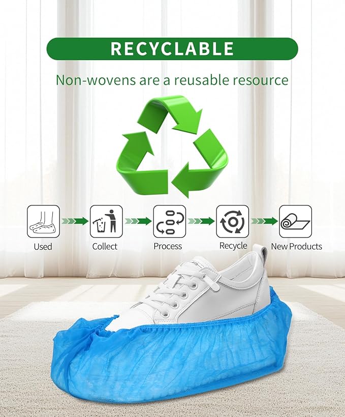 100Pcs(50 Pairs) Non-Woven Shoe Covers Disposable Non Slip for Indoors, Breathable | Durable | Boot Covers, Fits Up to Size 13 US Men (Blue)