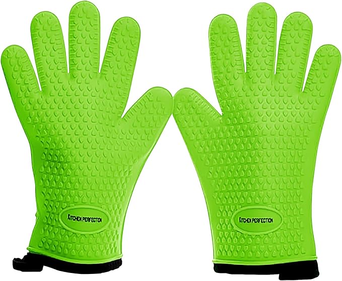 KITCHEN PERFECTION Silicone Smoker Oven Gloves -Extreme Heat Resistant BBQ Gloves-Handle Hot Food Right on Your Grill Fryer&Pit|Waterproof Grilling Cooking Baking Mitts |Superior Value Set +2 Bonuses