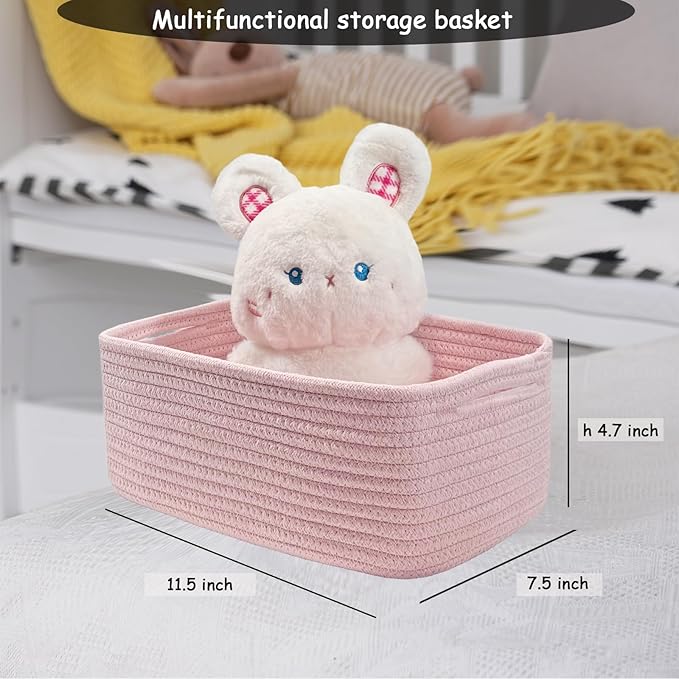 COMFY-HOMI 11.5"x7.5"x4.7" Storage Baskets for Organizing | Cotton Rope Woven Basket | Toy Storage Bin Box | Basket for Shelves, Closet Organizer Bin, Decorative Closet Shelf, 3 Pack, all pink