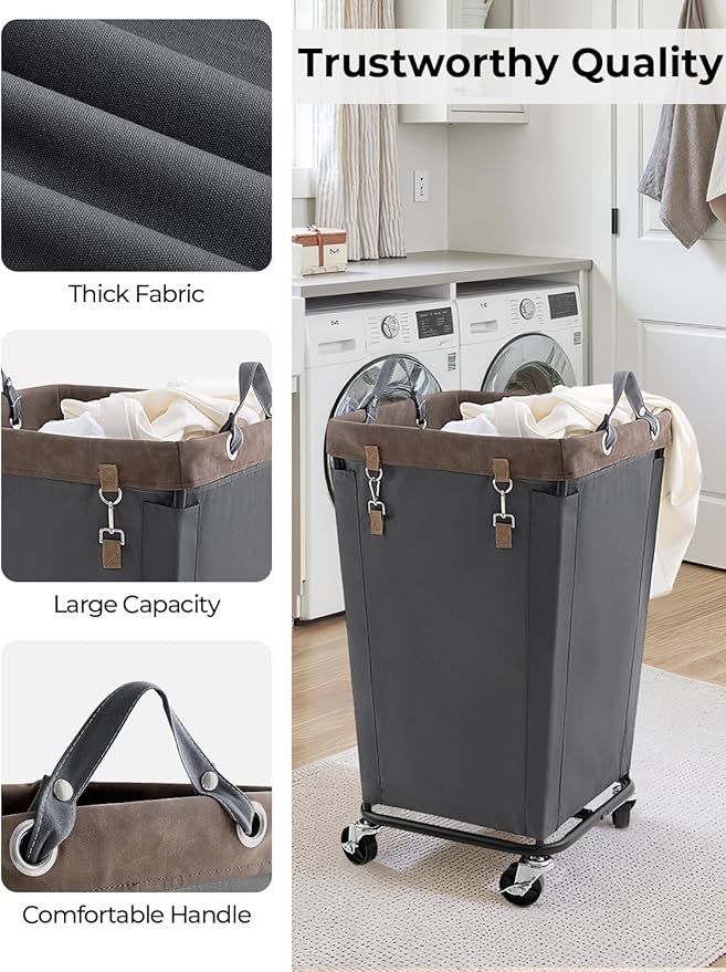StorageWorks 160L Laundry Basket with Wheels, Large Rolling Hampers for Clothing Organizer, Dirty Clothes Basket for Hotel, Home, Closet, Dorm, Grey