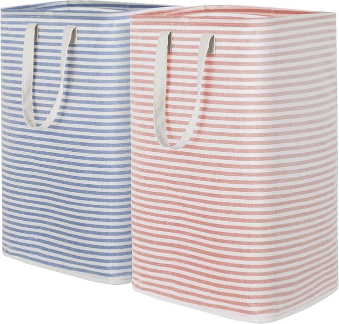 Lifewit 2 Pack Laundry Hamper Large Collapsible Laundry Basket, Freestanding Waterproof Cloth Hamper with Easy Carry Handles in Laundry Room Bedroom Bathroom Dorm for Adult, Pink&Blue, 2 x 80L