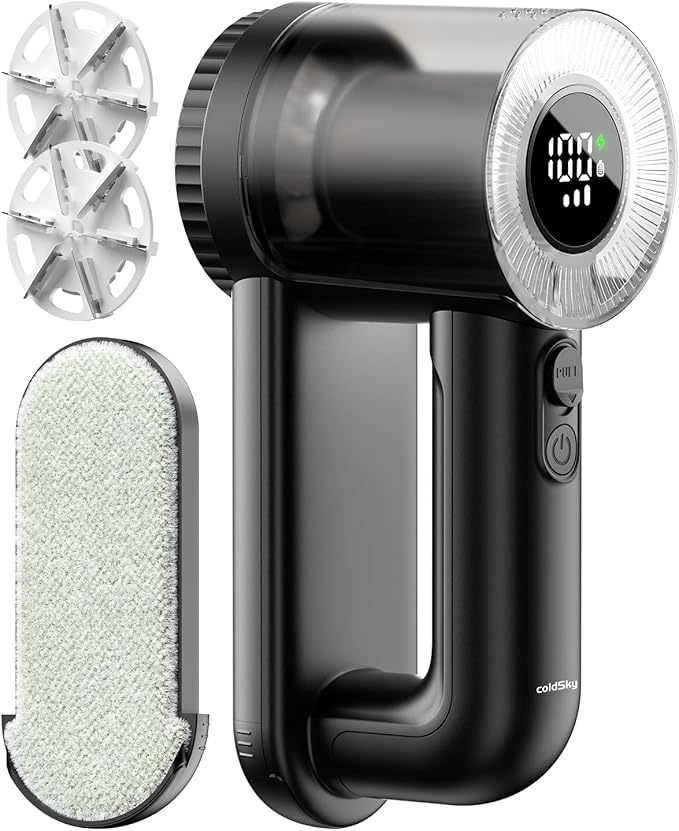 coldSky Electric Fabric Shaver & Lint Remover, Rechargeable Portable 3-Speed LED Digital Display Sweater Defuzzer for Clothes, Sofa, Bedding - Removes Lint, Hairball, Fuzz - Black