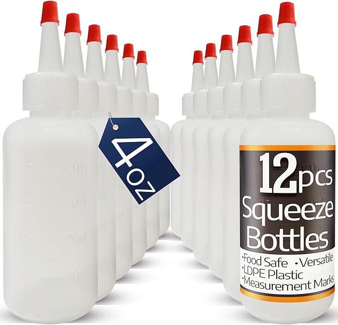 Plastic Squeeze Bottles with Red Tip Cap, 4 Oz Squirt Bottle For Ketchup, BBQ, Sauces, Syrup, Condiments, Oil, Pancake, Cookie Decorating, Dressings, Travel, Camping, Lab, Arts and Crafts (2)