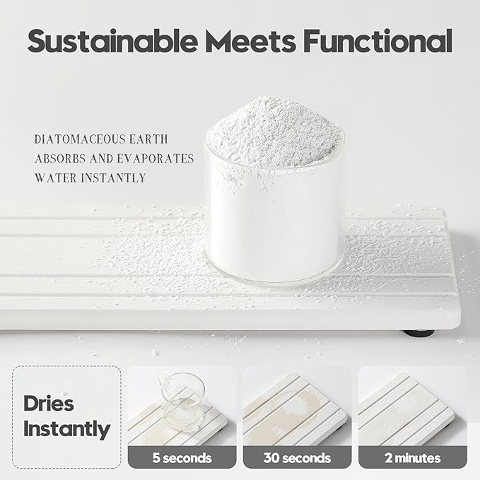 2PCS Diatomite Quick Stone Drying Tray Mat for Bathroom & Kitchen Counter, Instant Dry Water Absorbent Drink Bar Coaster,Vanity Sink Caddy Organizer,Dish Soap Sponge Holder, White,9"x3.5"