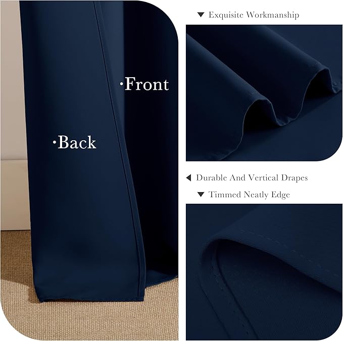 PONY DANCE Navy Blue Short Blackout Curtains for Kitchen 45 Inch Length, Thermal Insulated Grommet Curtains for Bedroom, Black Out Drapes for Bathroom Small Window (2 Panels Set, 34 inches Wide)