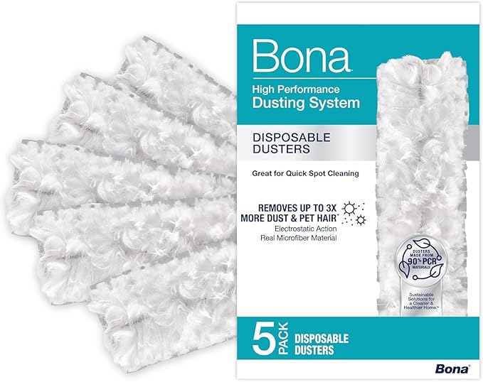Bona Disposable Duster Refills - 5 Pack - High Performance Dusting System - Microfiber Dusters Remove Dust and Pet Hair for Quick Spot Cleaning