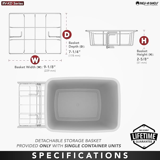 Rev-A-Shelf Pullout Trash Can for Kitchen Cabinets 35 Qt Garbage Waste Recycling Bin with Full Extension Slides, Green, RV-12KD-19C-S