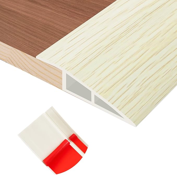 Floor Transition Strip Self Adhesive Vinyl Door Threshold for Doorways Carpet Edging Trim Overlap Edge Reducer for Laminate Floor, Carpet, Tile (Beige Wood Grain, 3/5" to 4/5", 10Ft)