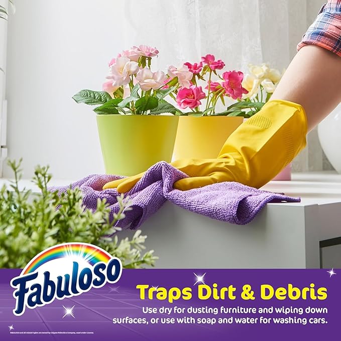 Fabuloso Microfiber Cleaning Cloths, Rainbow - Lint-Free, Scratch-Free Cleaning Cloths for Surfaces and Wood Furniture - Dustless Cloth for Bold and Bright Cleaning Experience, 24 Count - 2 Pack