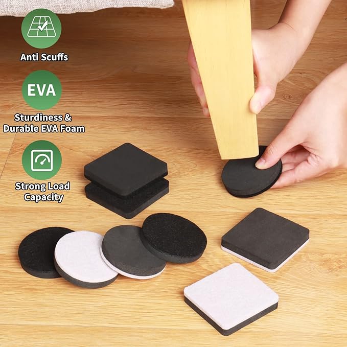 Ezprotekt 2.5" Square Felt Furniture Movers Sliders for Hardwood Floors, 24 Pcs Reusable Felt Furniture Moving Pads for Sofa Table Bed Desk Couch Cabinet - Move Items Easily and Quickly (Beige)