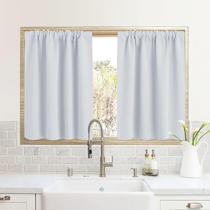 RYB HOME RV Camper Door Window Curtains -Blackout Privacy Curtains & Drapes for Bathroom Bedroom Kitchen Portable Travel Trailer Small Window Decor, W 34 x L 24, Greyish White, 2 Panels