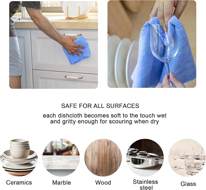 kimteny Kitchen Cloth Dish Towels, 13x28 Inches Premium Dishcloths, Super Absorbent Coral Velvet Microfiber Cleaning Cloths, Fast Drying Rags for Washing Dishes (13x28-6 Pack, Blue)