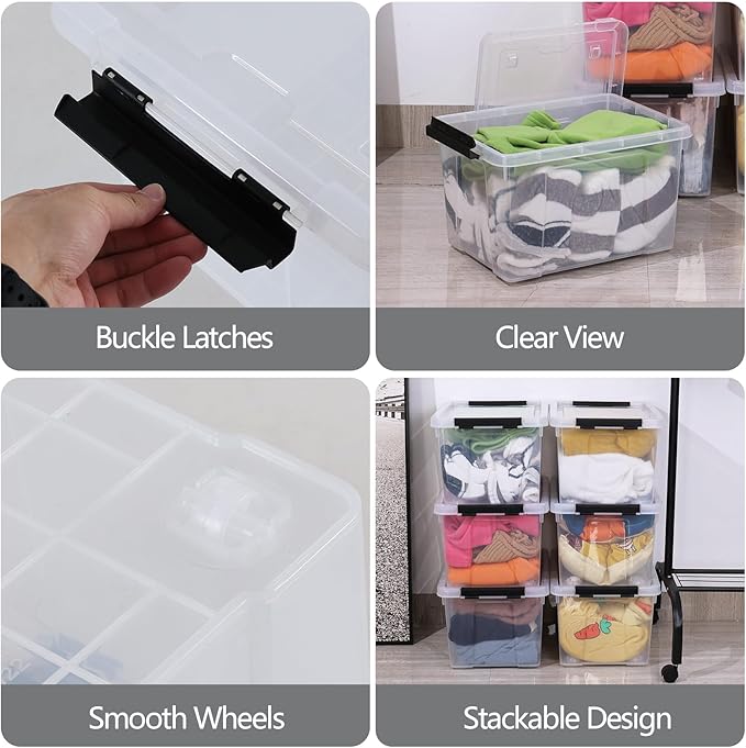 Ggbin 22 Quart Plastic Storage Box with Lid, 6 Pack Latching Container Bins