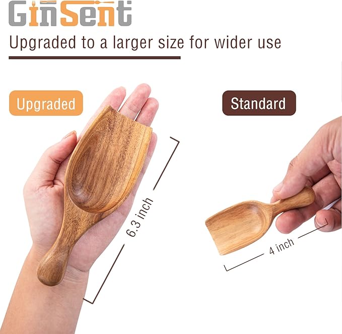 GinSent Wood Coffee Scoop-2 Pieces Large Measuring Spoons for Ground Coffee,Tea,Sugar,Seasoning-Multipurpose Wooden Scoop for Jars,Canisters,Bath Salts,Laundry Detergent(Acacia Wood)