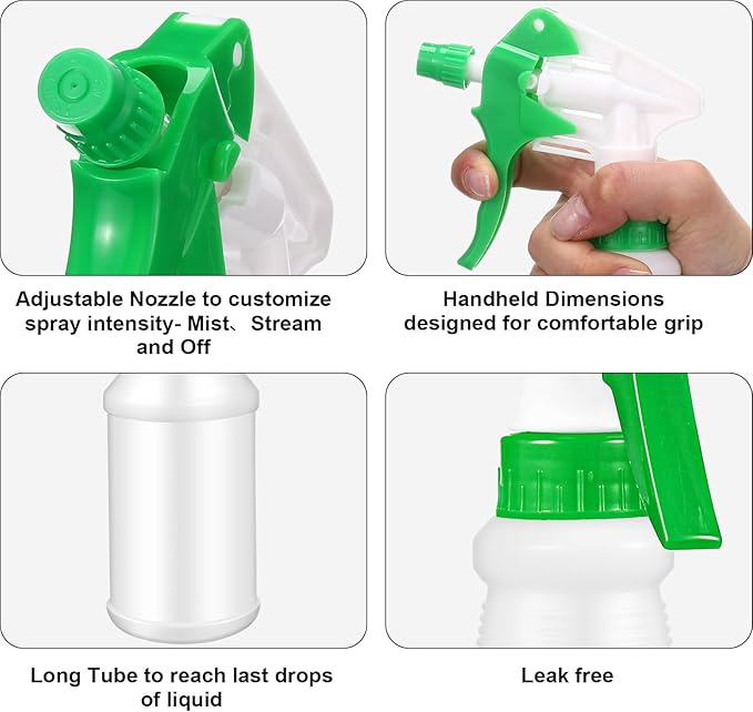 Eccliy 12 Pcs 16 Oz Plastic Spray Bottle, Adjustable Empty Reusable Sprayer for Cleaning, Planting, Water, Bathroom and Kitchen, BBQ, Commercial and Residential(Red, Green,Original)