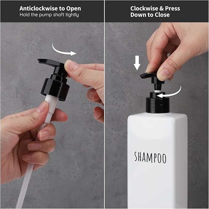 Segbeauty Plastic Soap Dispenser, 3pcs 16.9oz Refillable Shampoo Bottles White, 500ml Empty Square Pump Press Bottle Shower Dispenser Lotion Container for Modern Bathroom Hotel Kitchen
