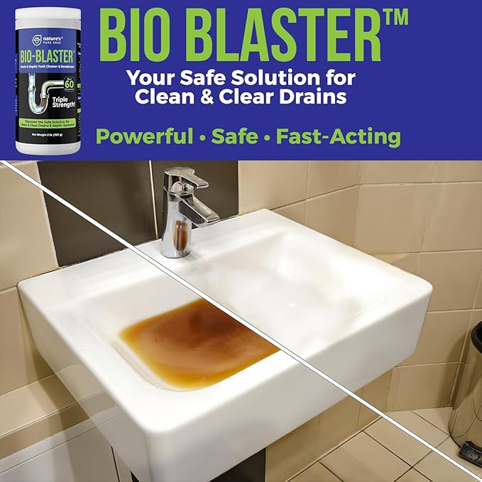 Enzyme Drain and Septic Cleaner and Friendly Bacteria Booster. Extra Large 2 lb. Deodorizes and Unclogs Pipes - Septic Tanks - RV Tanks-and More. No Caustic Chemicals! Dissolves Fats, Oil, and Grease.