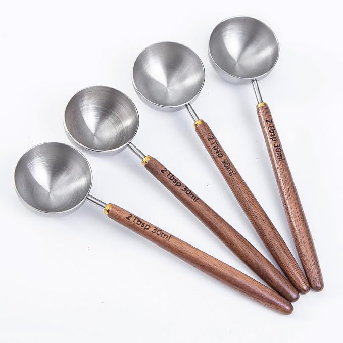 4PCS Wood Scoops for Jars Wooden Scoops for Canisters 2Tbsp Measuring Spoons for Coffee Bean Powder Coffee Scoop Measuring Scoop for Salt Sugar Multipurpose-Black Walnut+304 Stainless Steel