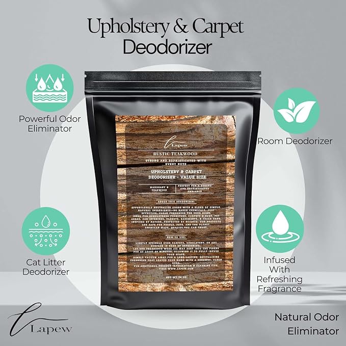 Rustic Teakwood Carpet Freshener Powder Refill 36 oz | Powerful Odor Eliminator for Home | Upholstery Deodorizer | Carpet Deodorizer | Pet Urine | Cat Litter Box | Mahogany Teakwood Fragrance