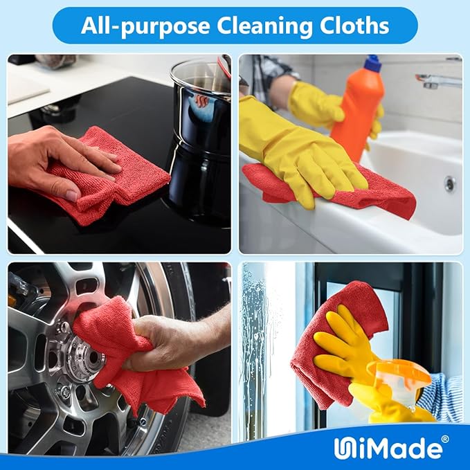 Shop Towel Rag, 200 Pack Reusable Rags Bulk Microfiber Cleaning Cloth Lint Free Towels for Car Kitchen Automotive Bar Mechanic Restaurant Garage, 11.5"x 11.5", Red