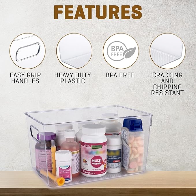 Clear Plastic Storage Bins with Lids, Perfect for Kitchen Organization or Pantry Organization and Storage, Stackable Fridge Organizer Bins, Storage Containers for Organizing, Cabinet Organizers