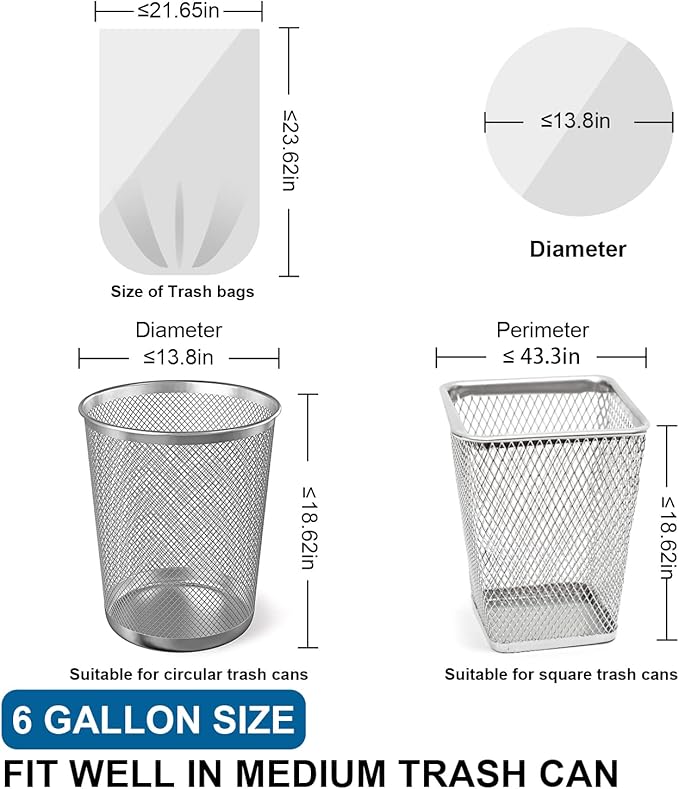 6 Gallon Trash Bags Drawstring 1.1 Mil - 120 Count Medium Garbage Bags,22.5 Liter Strong Plastic Trash Can Liners Unscented,Thick Waste Basket Bags for Home Bathroom Office Kitchen