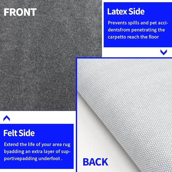 100% Waterproof Non-Slip Rug Pad 6x9 for Large Area Rugs Durable Felt Floor Protection pad for All Floors, Suitable for Cutting. Rug Pads Keep Rugs in Place and Provide Cushioning