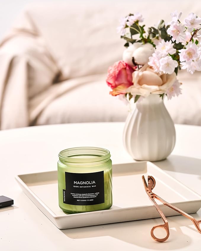 M&SENSE Magnolia Jasmine Spring Scented Candle, 11.6oz 70 Hours Long Lasting Clean Non Toxic All Natural Soy Wax Candle for Relaxing & Stress Relief, 2 Wick Romantic Fragrance Gifts for Home Decor