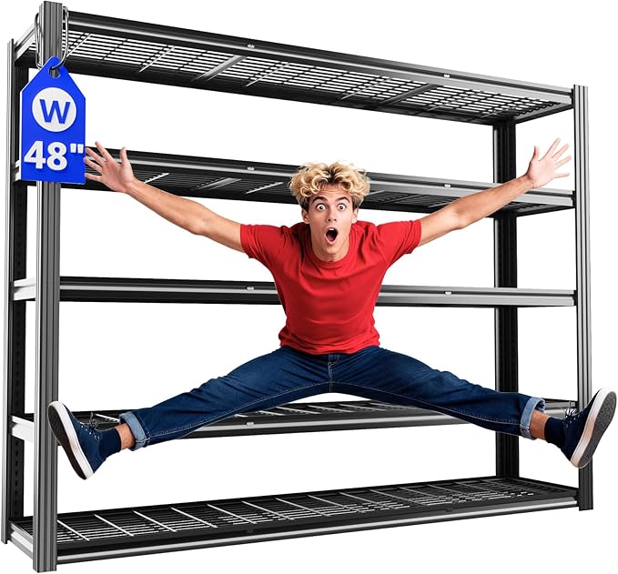48" W Metal Garage Shelving 5 Tier Storage Shelves Heavy Duty 3030LBS Adjustable Shelf Unit Garage Shelving for Warehouse, Industrial, Basement, 72" H x 48" W x 24" D