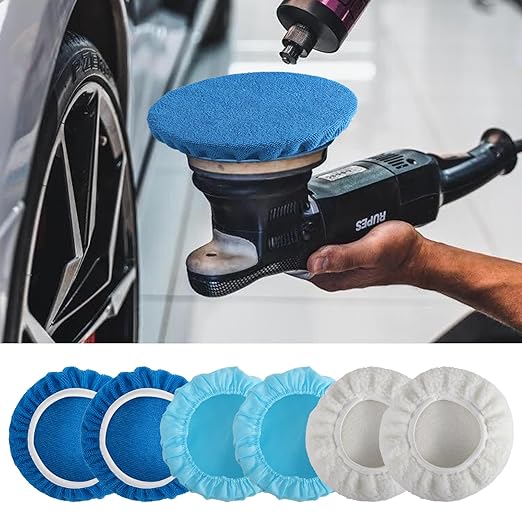40 Piece Car Polisher Pad Set, Mix Pack of 24 Microfiber, 8 Non Woven, 8 Woolen Bonnets, 7-8 Inch, Dark Blue, Light Blue, White, Suitable for Metal, Bronze, Wood, Plastic