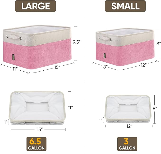 BALEINE 4 Pack Fabric Storage Bins for Shelves, Linen Storage Baskets for Organizing, Decorative Closet Bins for Clothes, Home (Pink, 12"x8"x8")