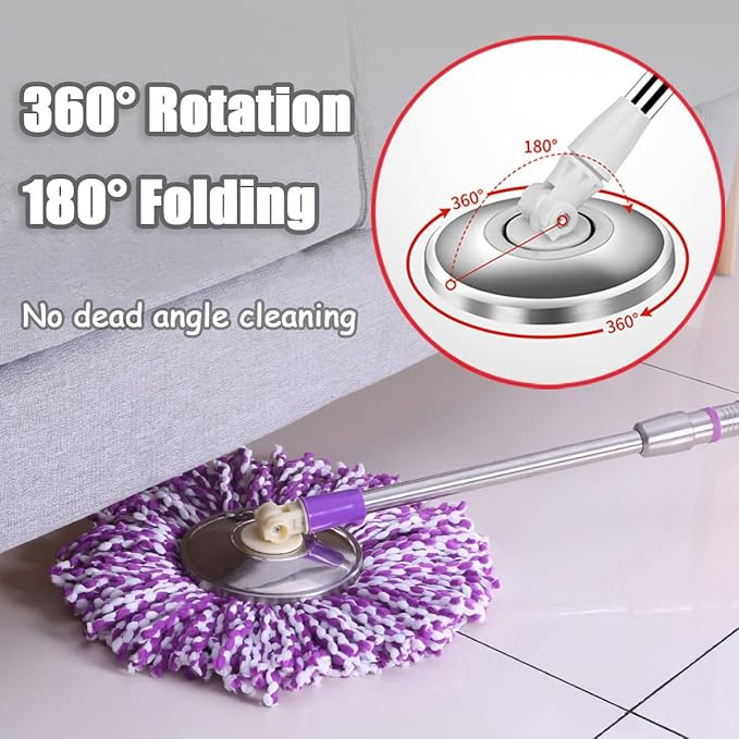 Extended Spin Mop Replacement Mop Handle, Upgraded 60-inch 360 Degrees Rotating Telescopic Replacement Mop Stick for Spin Mop Bucket Cleaning System Floor Cleaning (Plastic Disc, Green)
